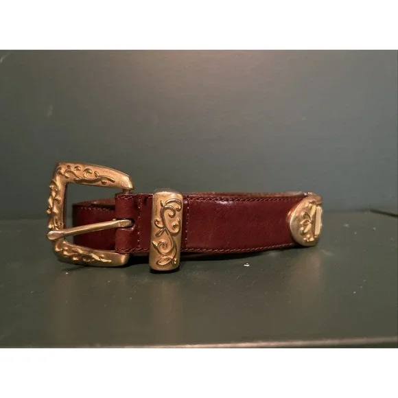 Fossil Brown Leather Women's Belt w Brass Accents and Buckle Sz S - Picture 1 of 10